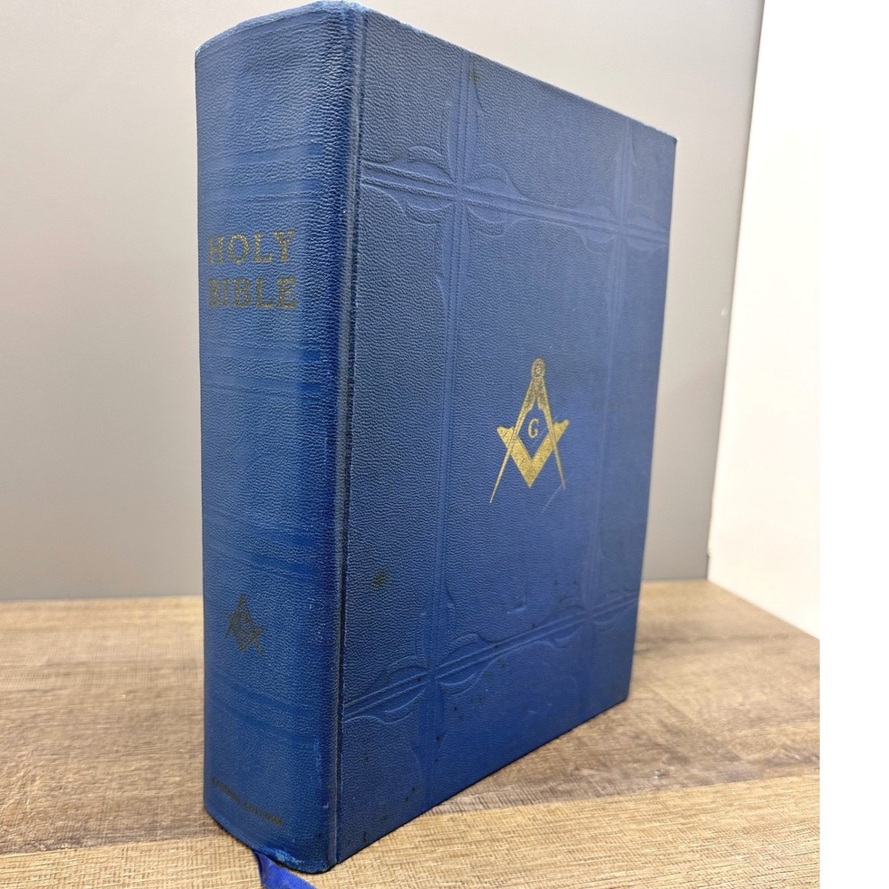 Vintage A J Holman Masonic Holy Bible 1963 Blue Freemason KJV Illustrated Large